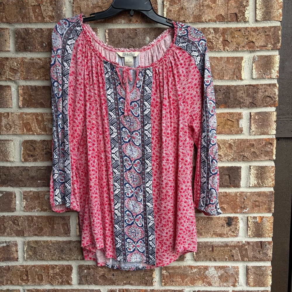 Lucky Brand Pink 3/4 Sleeve Pleated Blouse